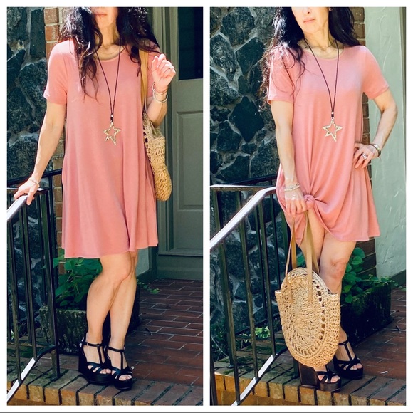 CHIC ROSE T-SHIRT SIDE POCKET SWING DRESS - Picture 7 of 10
